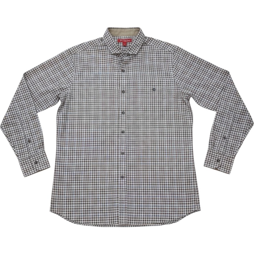 Cremieux Button Down Shirt Mens Large Brown Check Slim Fit 100 % Cotton